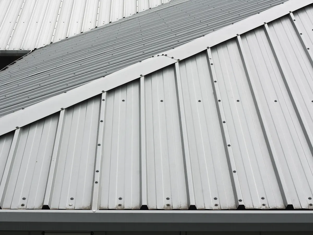 Close view of commercial roofing work in progress